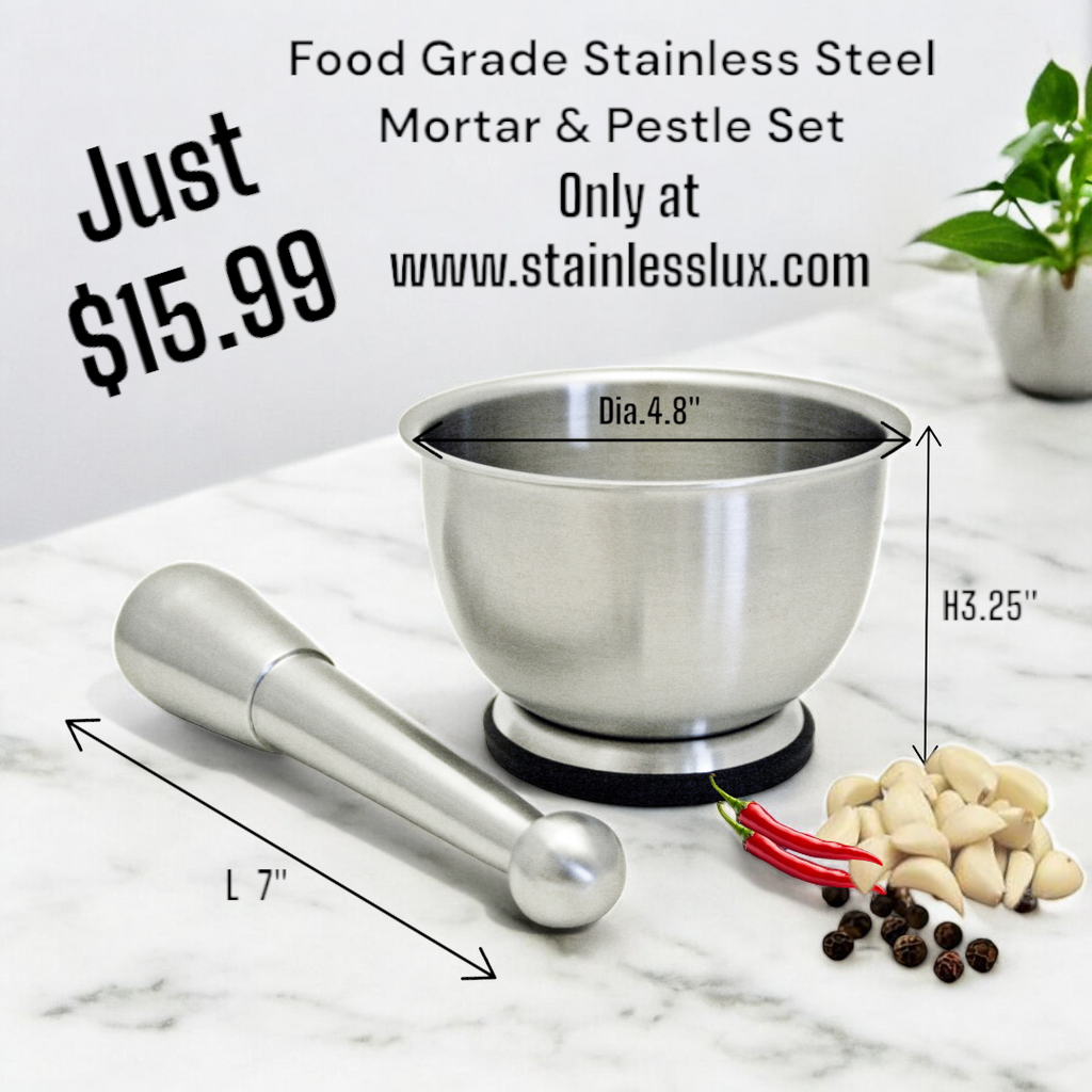 Unlock Fresh Flavors with Our Stainless Steel Mortar & Pestle Set – Now on Sale!