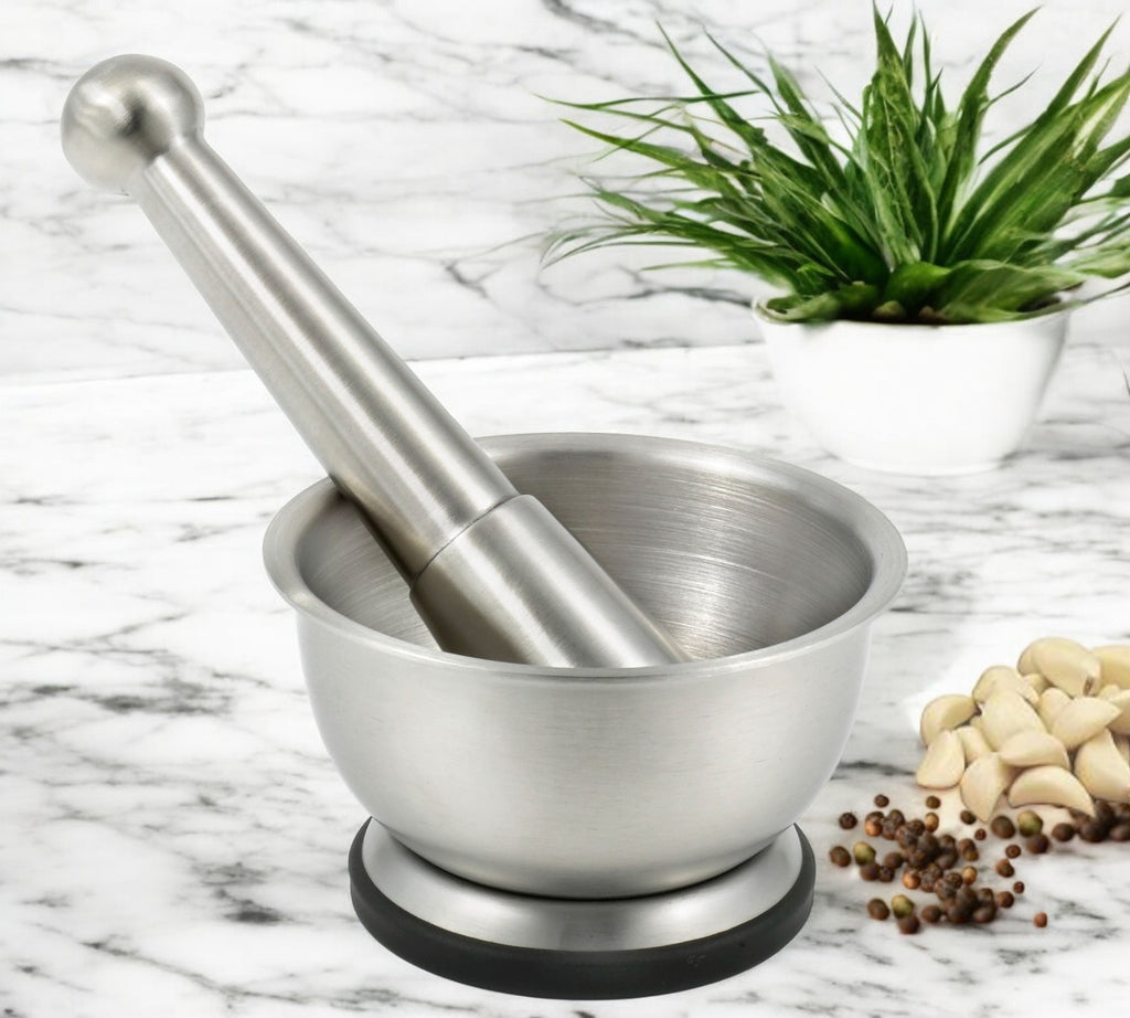 StainlessLUX 75552 Brushed Stainless Steel Spice Grinder / Mortar and Pestle Set / Molcajete (1 Cup)