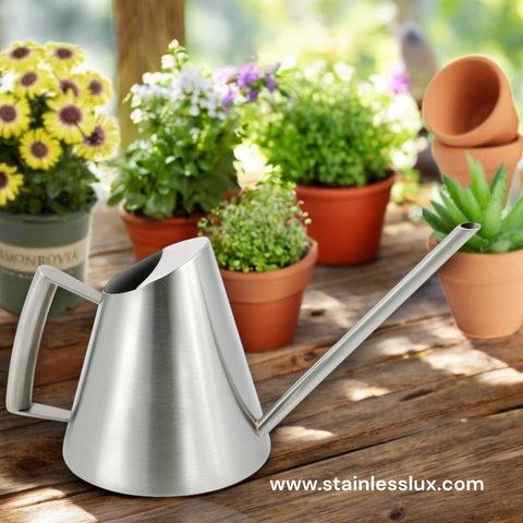 StainlessLUX 72253 Brushed Small Stainless Steel Watering Can (27 Oz)