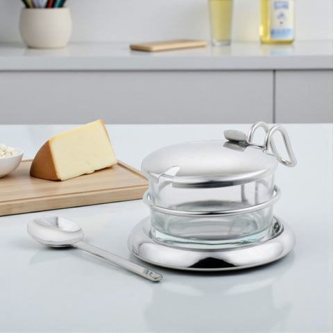 StainlessLUX 73442 Brilliant Wired Stainless Steel Cheese Bowl / Condiment Serving Bowl & Spoon Set - With Minor Exterior Scratch