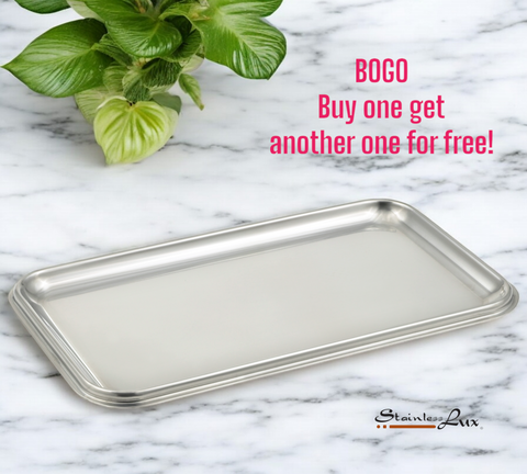 StainlessLUX 75110  Brilliant Stainless Steel Small Rectangle Tray (BOGO SALE)