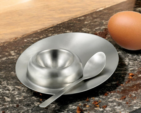 StainlessLUX 75560 Brushed Stainless Steel Egg Server with Spoon, 4.65 Inches Diameter x 0.875 Inches Height