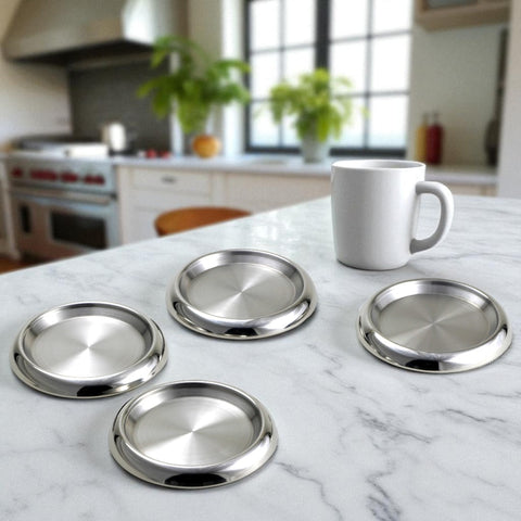 StainlessLUX 77319 Two-tone Stainless Steel Round Coaster Set (4 Pieces / Set)