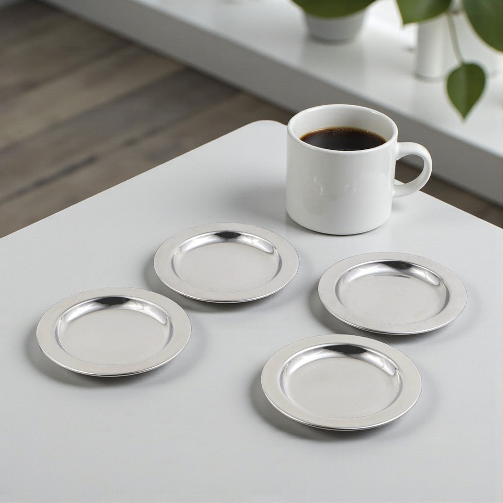 StainlessLUX 77320 Cute Brilliant Stainless Steel Round Coaster Set (4 Pieces / Set)