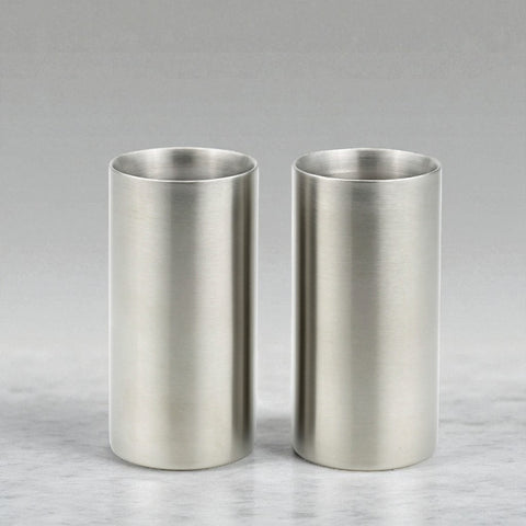 StainlessLUX 77324 Brushed Double-Walled Stainless Steel Drinking Glass / Water Tumbler (12 Oz.) (2 Glasses / Set)