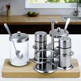 StainlessLUX 77552 Stainless Steel Salt & Pepper Shakers, Spice Shaker and Two Glass Condiment Bowls with Spoons Set