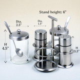 StainlessLUX 77552 Stainless Steel Salt & Pepper Shakers, Spice Shaker and Two Glass Condiment Bowls with Spoons Set